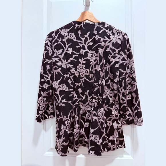 Black Formal Jacket with Dusty Pink Floral Embroidery - Picture 2 of 3